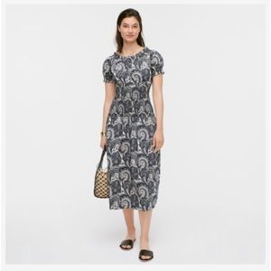 J. Crew Collection Navy and White Paisley Midi Dress